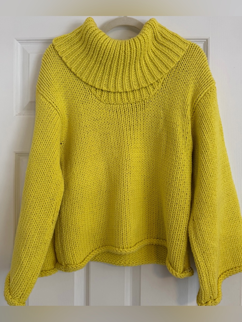 525 America Yellow Chunky Knit Cotton Blend Sweater L Funnel Neck